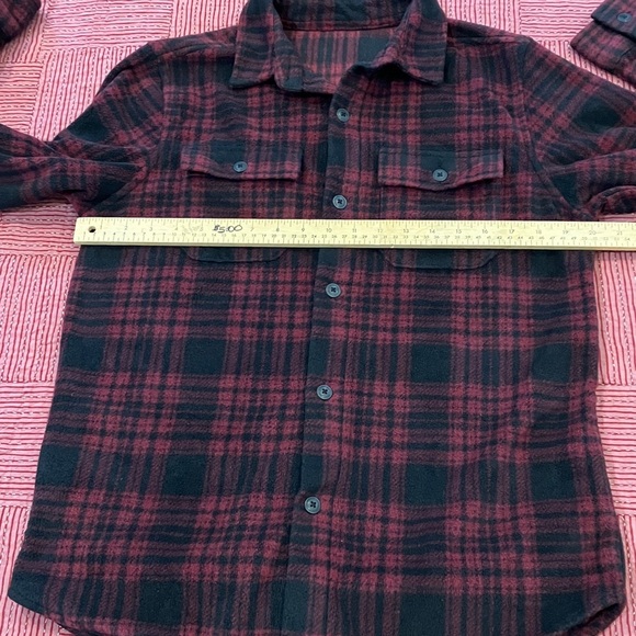 George Men's small burgundy / Black Plaid fleece Button Down Shirt - Picture 2 of 10